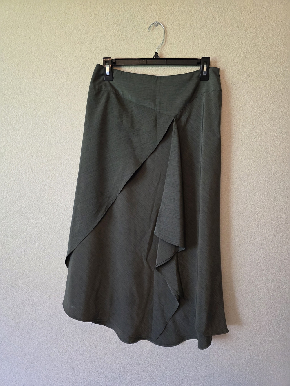 Gérard Pasquier Olive Green Asymmetrical Ruffle Wrap Midi Skirt EU 40 US 10